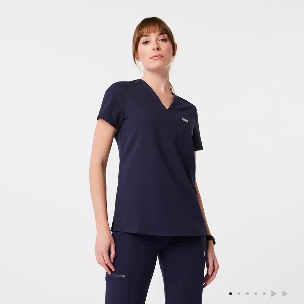 Figs Dark Blue V-Neck Short Sleeve Top